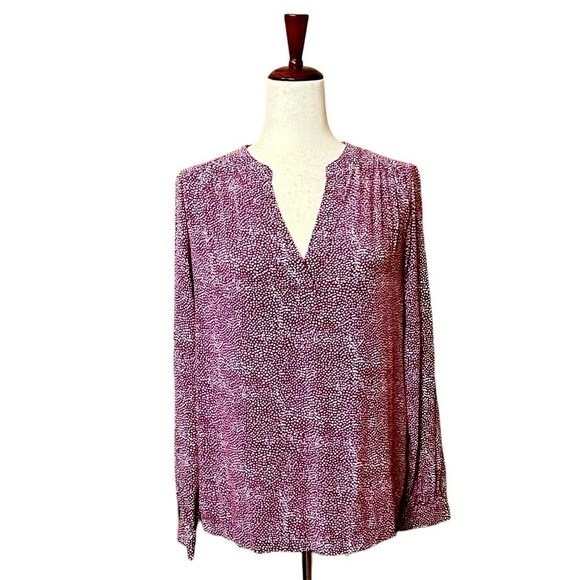 Gap Tunic Smock Blouse. 100%Rayon. Long Sleeve. Burgundy White. Size S #143 - Picture 1 of 5